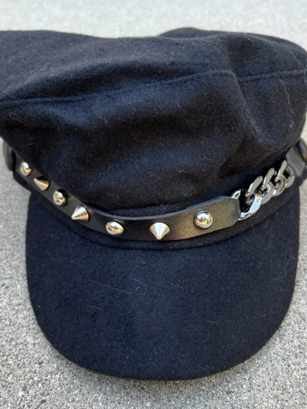Women's Felt Army Cadet Hat Black One Size Cap Spikes
